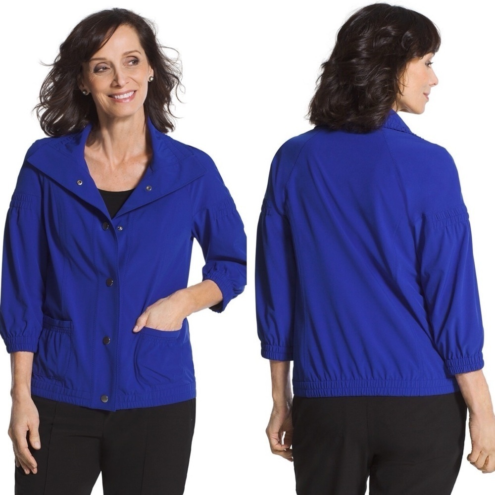 Zenergy by Chicos Blue Neema Nadia Jacket Full Snap Front Size 1 Medium